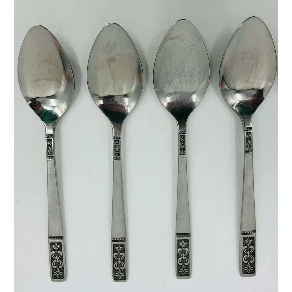 Custom Craft Stainless Flatware Fleur De Lis Set of 8 Teaspoons 6